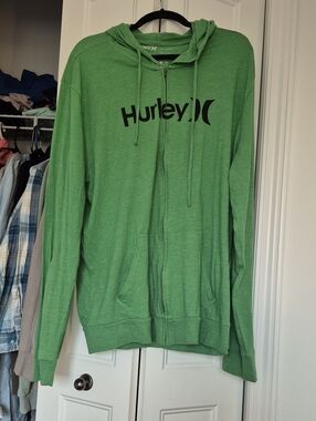 Hurley Men's Light Green Zip-Up Hoodie with Logo Very Long Xxl